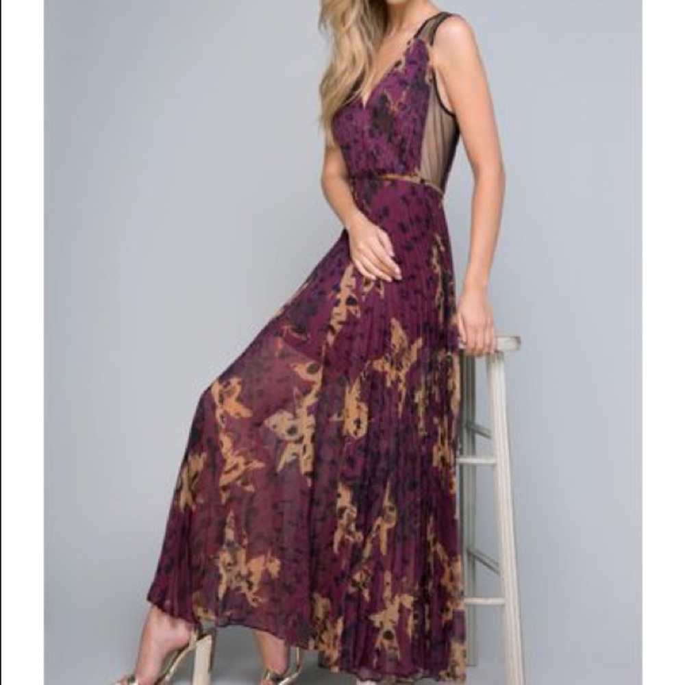 Women's Printed Pleated Maxi Dress
